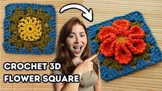 Crochet 3D Flower Granny Square Tutorial | Brunaticality Crochet