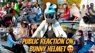 Public Reaction On Bunny Helmet   | Cute Girls Reaction ️