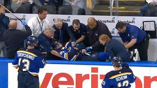 Dylan Holloway Stretchered Off Ice After Taking Puck To Neck