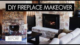 Stone Fireplace Makeover | DIY Overgrouted Fireplace | Living Room Ep. 02