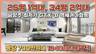 경기도 평당 700만원대  GTX역세권 25평 1억대 최저가 아파트, 부적격 세대 마지막 추가 모집 중인 남양주 대단지아파트