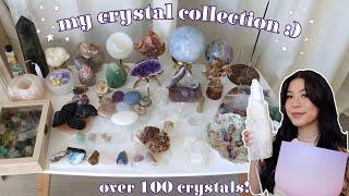 my crystal collection & their meanings  100+ pieces! (moldavite, malachite, rose quartz, + more)