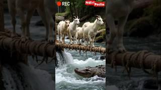 Unlucky Wild Goats Falls into Crocodile river! #mountaingoat #ibex