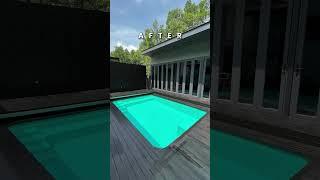 Before vs. After of this retractable pool cover in the backyard !