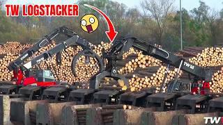 Heavy Duty TW Log Stacker Machine | TwinGrapple Logstacker Truck Unloading You Have To See 