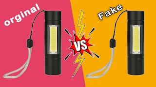 Original VS Fake Geepas GP-007 COB Light Rechargeable Mini Flashlight Torch