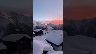 In this wonderful village in the Swiss Alps, watching the sunset with beautiful winter views is