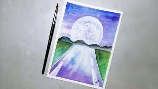 Road to the Moon / Easy Watercolor Moon Painting Step by Step / Antara Art Cafe / DC #80