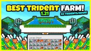 BEST DROWNED AND TRIDENT FARM!! (50/HOUR!) In Minecraft Bedrock 1.21