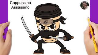 How to draw Cappuccino Assassino easy | Italian Brainrot drawing | Drawing step by step