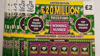 Limited edition £20 million prize fund scratch cards £20  in play