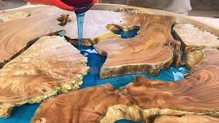 Woodworking Products / Homemade Navy Blue Olive Wood Table Top With Epoxy Designed By Noob Day&Craft