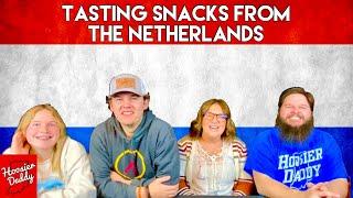 Americans Try Dutch Snacks & Candy  Universal Yums Taste Test January 2021