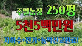 [주말농장] 253평,5천5백(고정가),수도전기,농막신고완료된 남향의 싼토지 초급매,앞쪽 저수지가 있어서 풍경이 좋은 산자락앞 평지, 텃밭하기 좋은 싼땅매물번호 205287