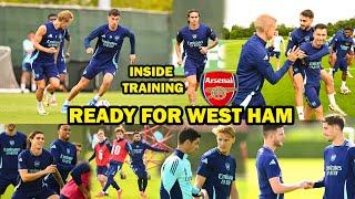 Arsenal Inside Training Saka, Ødegaard, Calafiori, Havertz Full team Ready Pre  Westham training