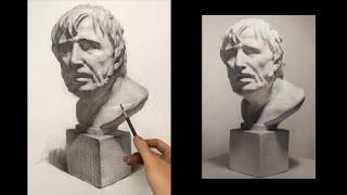 "Seneca" drawing plaster casts on paper