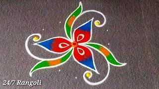 2 Easy Cute Chinna Muggulu 24/7 Rangoli  Colourful Kolam Designs Daily Muggulu Design Cute kolam