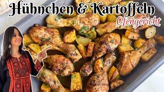 Mediterrane Hähnchenkeulen mit Kartoffeln im Backofen