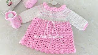 Beautiful Crochet Baby Dress Pattern/Tığ işi Uzun Kollu Güzel Bebek Elbisesi / 3-6