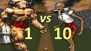 Cyberdemon vs 10 Revenants - Monster Infighting - Doom II Retro Battles