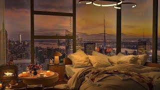 Experience Luxury in a Cozy Bedroom New York Penthouse | Jazz Music for Relax and Study | 4K