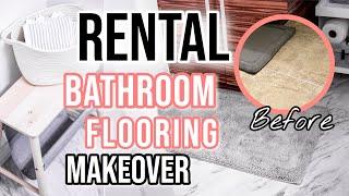 How to Install Peel-And-Stick Vinyl Flooring Over Existing Flooring in a RENTAL BATHROOM | BEST HACK