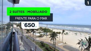 Apartamento de 2 dormitórios, suíte, sacada frente total para o mar em Praia Grande por R$ 650 mil