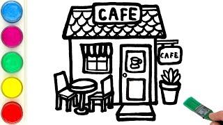 Please Try to Draw, Paint This Lovely Cafe With Me Coloring Pages for Kids