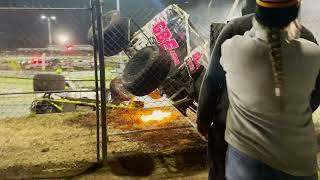 Spectators Avoid Injury as Sprintcar Crash Sends Vehicle Hurtling Toward Stand