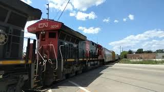 CN 3081 Manifest Train North - Grand Ave Railroad Crossing Waukesha WI