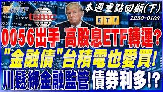 0056出手 高股息ETF轉運？神山指路 台積愛買金融債！ "金融債"台積電也愛買！川普鬆綁金融監管 債券利多！？｜20241230-20250103【本週重點回顧 下】