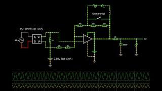 Current sense amplifier frontend design for 16 channel mains power monitor