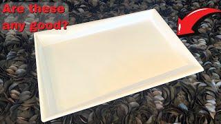 I00000 8 Pack White Plastic Serving Tray, 15" x 10" Rectangle Food Trays, Disposable Serving Platter