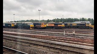 Eastleigh East Yard Filmed From Train , Class 08,33,56,66,69,70,73...13-05-24