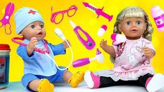 Baby doll and doctor baby Annabell doll - Kids pretend play with First aid kit for baby dolls & toys