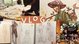 Weekly Art Vlog ️ Life as Fashion Design Teacher & Mom of 2 Sketching,redraw old illustration,bday