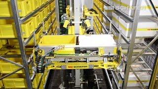 Storage-retrieval machine for bins, cartons and trays – Schäfer Miniload Crane