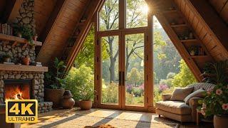 Cabin Ambience  Soft Piano, Warm Fireplace and Birdsongs of Nature for Deep Sleep