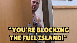 Taking a Shower While Parked in the Fuel Island | Bonehead Truckers