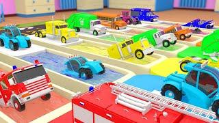 Learn Colors for Children with Street Vehicles Color Change Water Slides Parking Trucks 3D Kids Cars