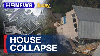 Council worker's narrow escape after house collapses in landslide | 9 News Australia