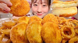 ASMR Fried Camembert Cheese Onion Rings【Mukbang/ Eating Sounds】【English subtitles】