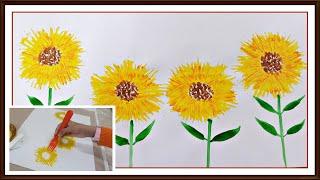 Sunflower Painting with a fork | Easy Painting ideas for Beginners | Sunflower Painting tutorial