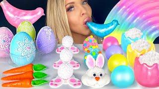 ASMR EDIBLE GLITTER DRINK, BUNNY TAILS, BIRD GLASS, EASTER EGGS, CARROT CANDY MUKBANG 먹방 꿀벌