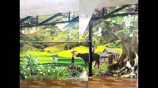 Tranh dán tường cảnh đồng quê trang trí cho quán ăn nhà hàng.