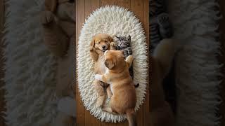Puppy Tucks In Kitten and Sibling Puppy – Pure Love & Cuteness! ️