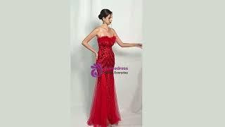 kemedress In Stock:Ship in 48 Hours Red Mermaid Sequins Strapless Feather Prom Dress