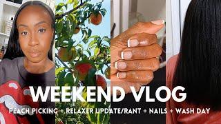 WEEKEND VLOG | Peach Picking, Relaxer Update/Rant, Gel Nails, Wash Day + MORE | Hairlicious Inc.