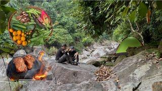 Camping Adventure with Stone-Grilled Beef, Grilled Snakehead Fish, and Stunning Natural Scenery