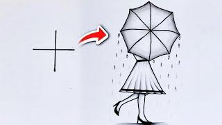 How to draw a girl with umbrella | Easy girl drawing | easy and beautiful drawings | simple drawing